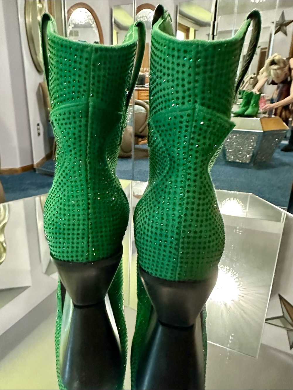 Green Embellished Pointed-Toe Ankle Boots - Picture 3 of 7